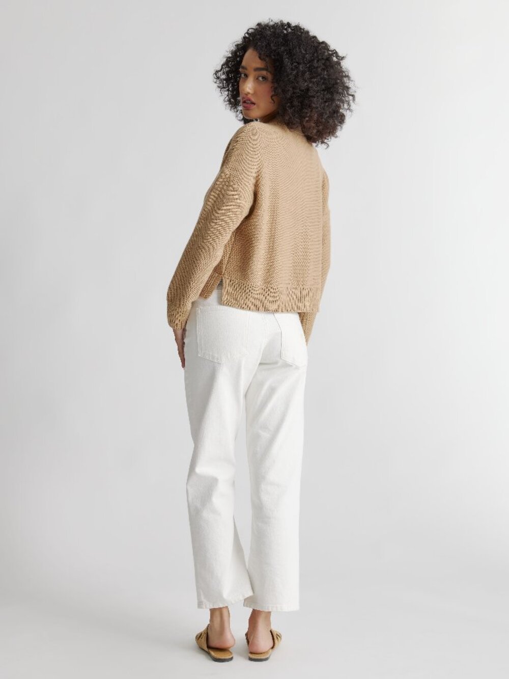 Organic Cotton Cropped Cardigan in Camel - Picture 3 of 10